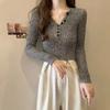 Tejido de Punto para Primavera y Otoño, Cuello Semiabierto, Manga Larga, Suéter para Mujer, Top Corto Ajustado, Camiseta Básica Ajustada, Nuevo Estilo 2025