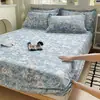 Sábana Bajera Ajustada de Algodón Cepillado Engrosado, Universal para Todas las Estaciones, Estampada, Completamente Cerrada, Resistente a la Suciedad, Cubre Cama Antideslizante de Algodón, Funda Protectora, Juego de Tres Piezas