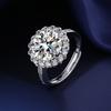Versão coreana do novo design de anel feminino de diamante completo de luxo de girassol 4 quilates Mosan diamante treme transmissão ao vivo com o mesmo