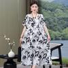 Vestido de Algodão e Seda de Verão 2026 para Mulheres de Meia-Idade e Idosas, Roupas Femininas Soltas Plus Size, Vestido de Algodão Artificial de Manga Curta que Cobre a Barriga, Vestido de Mãe