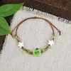 Pulsera de Cuerda Trenzada de Cerámica Fresca Estilo Viajero de Jingdezhen, Pulsera de Trébol de Cuatro Hojas, Joyería Artística Hecha a Mano, Venta al por Mayor para Atracciones Turísticas