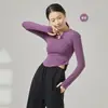 Top de punto moderno de cuello en V ajustado con cremallera en el dedo y mangas largas para danza moderna, ropa de práctica de otoño e invierno para danza clásica, ropa para el cuerpo