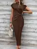2026 Otoño Transfronterizo Europeo y Americano Nueva Ropa Femenina de Comercio Exterior Elegante para el Trabajo Vestido Lápiz Estampado de Leopardo de Manga Corta Ceñido a la Cintura