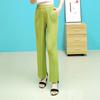 Calça Casual Plissada Lingying K003 [Em Estoque] Miyake Verão 2026 Calça Cropped Estilo Reto Solto Cintura Alta Simples