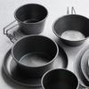 Juego de Platos Negros Portátiles para Exteriores Acero Inoxidable Retro Tazón Sierra Recubierto de Titanio Estilo Lujo Ligero Vajilla Negra Mate