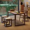 Mesa pequeña de té para balcón de madera maciza, juego pequeño de mesa y silla de té de madera maciza estilo chino nuevo para sala de estar, oficina, mesa para preparar té en casa