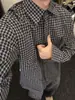 Camisa a Cuadros Blanco y Negro para Hombre Primavera y Otoño Estilo Retro Americano Camisa Interior a Cuadros de Manga Larga Chaqueta Limpia con Solapa