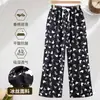 Pantalones de Verano Transpirables Elásticos Cruzados para Aire Acondicionado, Pantalones Sueltos de Pierna Recta Antimosquitos, Pantalones de Pierna Ancha Florales de Cintura Alta que se Pueden Usar Afuera como Pantalones de Casa