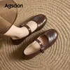 Zapatos Mary Jane Augustus Brown para Mujer 2026 Colección Otoño Nuevo Zapatos Planos de Correa Única Estilo Francés Retro Zapatos de Piel