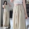 Calça de Maternidade Sem Suporte para Barriga Primavera e Verão Fina Cordão Casual Calça de Perna Larga Reta Calça Yamamoto Calça Solta Tamanho Grande