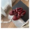 Nuevo Estilo de Verano~ Sandalias de Tira Cruzada Suela Suave Parte Superior Suave Hebilla de Correa Única Redondeadas con Lazo Zapatos de Una Sola Tira para Mujer