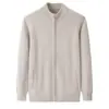 Cárdigan Base de Punto Liso de Cachemira de Color Sólido, Calibre 7, Cuello Semi-Alto con Cremallera, Suéter de Punto Casual de Moda para Hombre, Grosor Medio