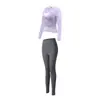 Conjunto de corrida fitness para mulheres, com um estilo suave, top de manga longa e calça atlética de alta elasticidade e modelagem slim, adequado para uso diário e yoga.