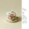 Gaiwan de Tres Talentos Rosa Melocotón Lichi Pintado a Mano Bajo Esmalte Tazón de Té de Cerámica de Alto Valor Gaiwan Creativo Hecho a Mano