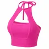 Top Cropped Zeriluna com Gola Halter Vazado para Verão, Estilo Hot Girl, Slim Fit, Sem Mangas