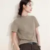 [Camiseta de manga corta con cuello medio y mezcla de lana] Elegante capa base, estilo de lujo discreto, corte ajustado, que realza la figura y top versátil