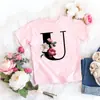 Camiseta rosa niña letra flor linda estilo ins dulce top manga corta creativa verano 2022 transfronterizo