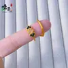 Anillo de Flor de Cuatro Hojas con Piedra de Ojo de Tigre y Circonia, Estilo Retro Medieval, Estilo Nicho de Lujo Ligero, Anillo Abierto al por Mayor