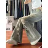 Estilo Urbano Americano Jeans Desgastados Rasgados Sucios Talla Grande para Mujer Verano Nuevos Pantalones Rectos Holgados de Pierna Ancha