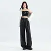 Pantalones de cuero negros de pierna ancha para mujer, nuevo otoño/invierno 2026, pantalones casuales rectos largos de cuero PU color Maillard, pantalones largos color café