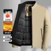 Nueva Chaqueta Casual de Algodón para Hombre Otoño e Invierno, Estilo Papá de Mediana Edad, Cuello Alto, Forro Polar, Engrosada, Cálida, Chaqueta de Color Sólido
