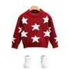 Malhas de Manga Longa com Gola Redonda para Meninos Outono e Inverno, Malhas de Estrela de Cinco Pontas, Malhas Quentes da Moda para Crianças, Tops Básicos