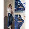 Retrô e Fashion! Jeans de Cintura Alta com Stretch em Quatro Direções de Alta Qualidade, Perna Reta Estreita, Efeito Emagrecedor, Perna Larga para Mulheres, na Prateleira 25, Outono e Inverno