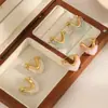 Pendientes de Acero Inoxidable con Corazón de Resina Transfronterizos de Aliexpress para Mujer, Modernos, Sencillos y Versátiles Pendiente Chapado en Oro de 18K