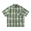 Camisa de Manga Corta a Cuadros Desgastada Tie-Dye Punk para Hombre, Verano Marca de Moda Americana Camisa a Cuadros Holgada Casual con Solapa