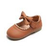 Zapatos de Cuero para Niñas 2025 Primavera Moño Zapatos de Princesa Velcro Niño Pequeño Zapatos Individuales Punta Redonda Transpirables Zapatos para Niñas