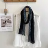 Bufanda de cuello estilo otoño con pliegues degradados de algodón y lino japonés, chal fino artístico para mujer, versión coreana versátil para el cuello