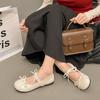 Zapatos planos rojos retro de punta redonda, zapatos pequeños de cuero para mujer, nuevo estilo de primavera 2025 con lazo para falda, zapatos franceses Mary Jane