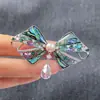 Accesorios DIY Moda Colorido Broche de Lazo de Concha de Abulón Pin con Microincrustaciones de Circonita para Mujer Portaflores Vacío de Perla