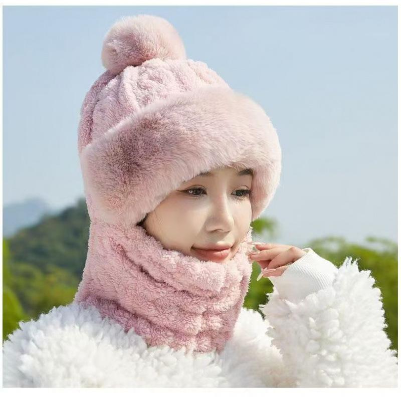 2024新款冬季保暖女帽子护耳包头帽围脖一体百搭骑车防风套头