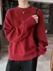 Suéter casual de punto fino de lana 100% pura con cuello redondo para mujer, top de punto básico cálido y grueso de manga larga para otoño e invierno
