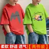 Camiseta de Manga Curta para Meninos Verão Tendência Bonita Estampada Top Estilo Coreano Infantil Solta Algodão Puro Respirável Gola Redonda Camiseta