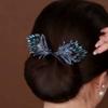 Exquisito y Elegante Pluma Azul Cabello Rizado Artefacto para Cabello Rizado para Mujeres Pasador Trasero del Cabello Clip Retorcido Tocado
