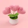 Planta en Maceta Tejida a Crochet Hecha a Mano con Hilo con Corazón de Tres Cabezas Adorno Decorativo Lindo Regalo para Maestros, Amigos y Mejores Amigos