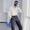 Camisa preta masculina de manga comprida estilo coreano elegante bonito Dk masculino casual estilo Hong Kong estilo japonês estilo preguiçoso camisa branca não passável
