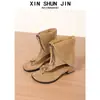 Estación Europea Zapatos de Mujer 2026 Primavera Nuevo Estilo Gamuza Punta Redonda Planos Cómodos Versátiles Cremallera Frontal Anillo en el Dedo del Pie Sandalias Romanas Botas