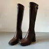 Temporada do Primeiro Encontro: Botas de Salto Alto Estilo Spicy Girl para Mulheres com Fivela, Bico Quadrado, Cano Ajustado, Botas Longas para Outono e Inverno, Botas de Cavaleiro