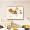 Mapa de China Decoración para Sala de Estar Pintura Cuerda para Colgar Mural Estilo Tronco Pintura Colgante para Entrada Lienzo Colgante para Estudio Pintura de Pared para Dormitorio