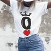 Conjunto de Camisetas para Pareja Blanco Corona K Amor Rojo Corona Q Amor Rojo Manga Corta Camiseta con Letras Europea y Americana
