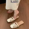 Mocasines de Cuero de Vaca en Stock para Mujer, Para Verano al Aire Libre, Adecuados para Combinar con Vestidos, Sandalias Cómodas de Bajo Tacón sin Cierre Caladas