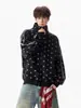 NASA SOBRE Sudadera retro americana con estampado de estrellas y cuello alto, chaqueta con cremallera a rayas de corte holgado para hombre para otoño