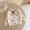 Cardigan de Tricô com Laço Estilo Coreano para Meninas, Roupa para Primavera e Outono, Conjunto de Duas Peças com Saia Tutu de Renda Vermelha para Bebês e Crianças Pequenas
