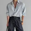 Camisa de manga larga a rayas para hombre, primavera y otoño, estilo retro coreano, casual, sin arrugas, azul, ligera, camisa con protección solar
