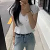 Blusa de cuello en V estilo coreano con lazo en la cintura para mujer, diseño de verano 2026, manga corta, corte ajustado, top elegante
