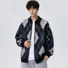 Cardigã de malha com blocos de cor e padrão de losangos estilo coreano para mulheres, nova moda vintage outono e inverno 2026 jaqueta suéter solta para homens
