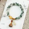 Pulsera Bodhi Verde Leche y Azul Marino, Pulsera de Círculo Único Estilo Chino Tradicional, Cuentas Budistas Frescas y Sencillas para Hombres y Mujeres para Jugar y Apreciar